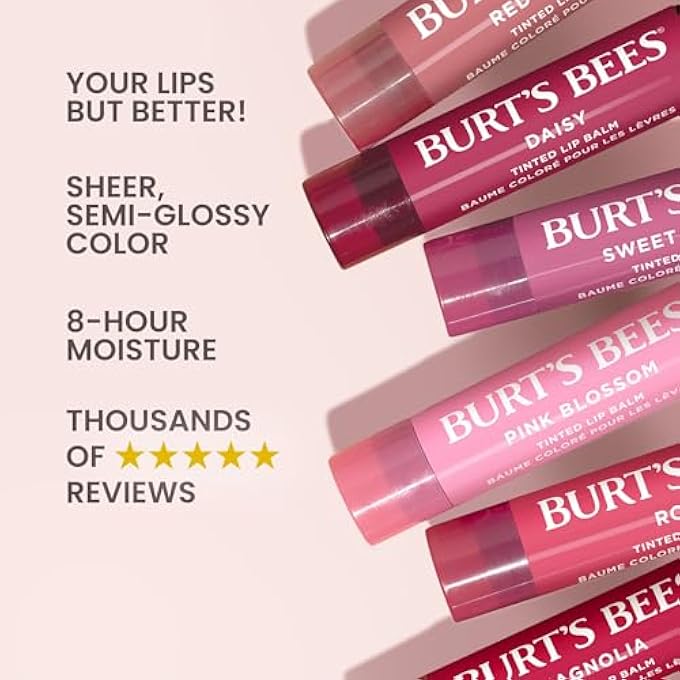 Burt's Bees LIP TINT BALM STOCKING STUFFERS GIFTS, LONG LASTING 2 IN 1 DUO TINTED BALM FORMULA, COLOR INFUSED WITH HYDRATING SHEA BUTTER FOR A NATURAL LOOKING BUILDABLE FINISH, RED DAHLIA (2-PACK) - Image 3